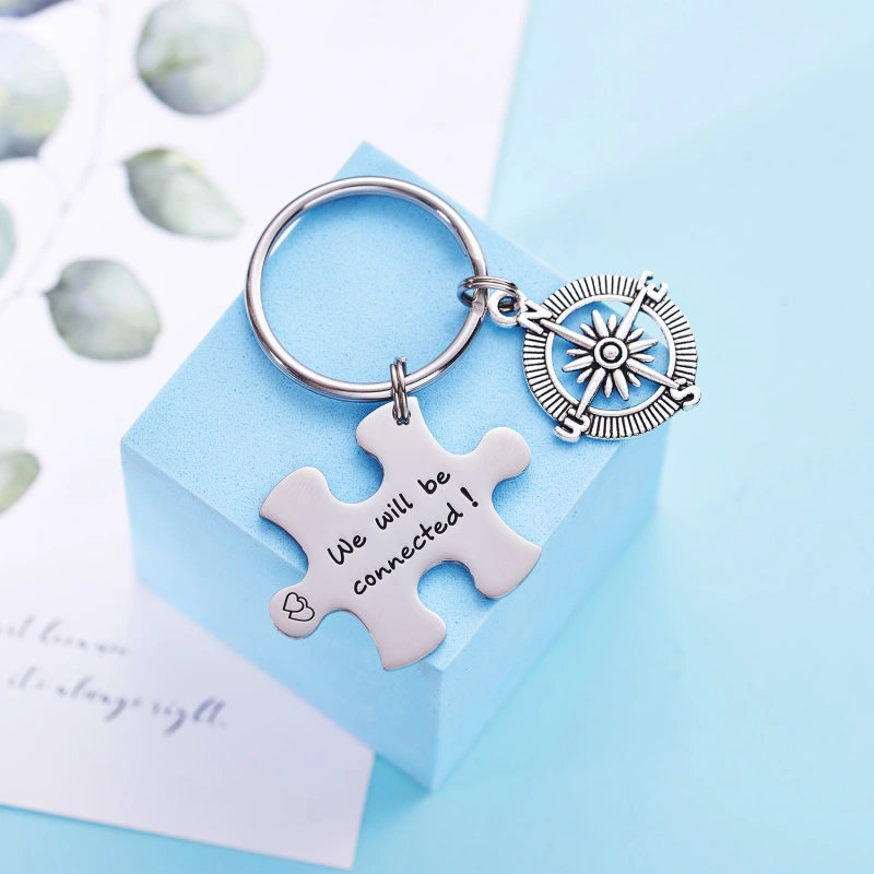 Long Distance Keychain Set Best Friend Long Distance Friendship Relationship Boyfriend Girlfriend Gift Polished Finish