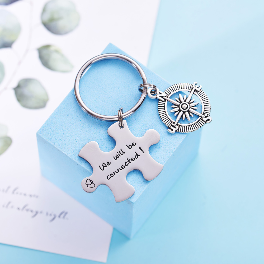 Long Distance Keychain Set Best Friend Long Distance Friendship Relationship Boyfriend Girlfriend Gift Polished Finish