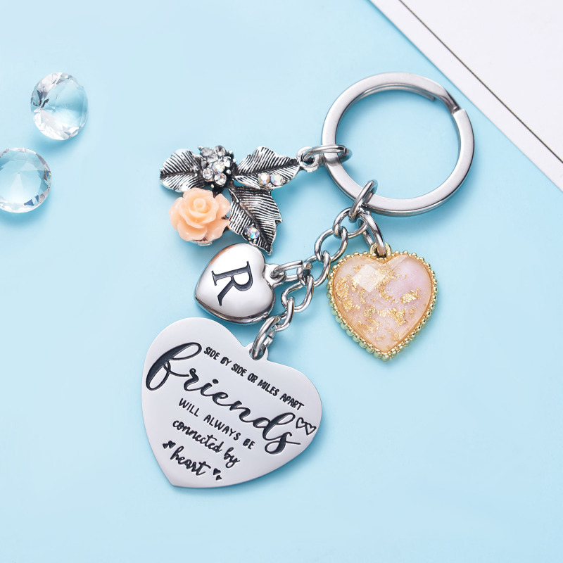 Best Friend Gifts Initial Keychain A-Z Letter Long Distance Relationships Keychains Birthday Gift for BFF