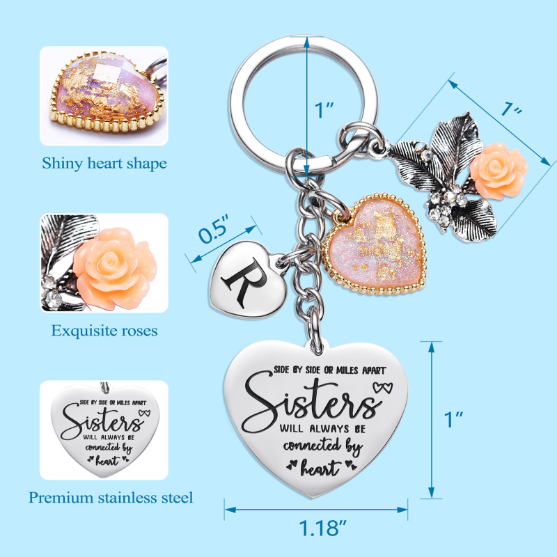 Sister Gifts from Sisters Initial Letter Keychain A-Z  Long Distance Relationships Keychains Birthday Gift for Sister