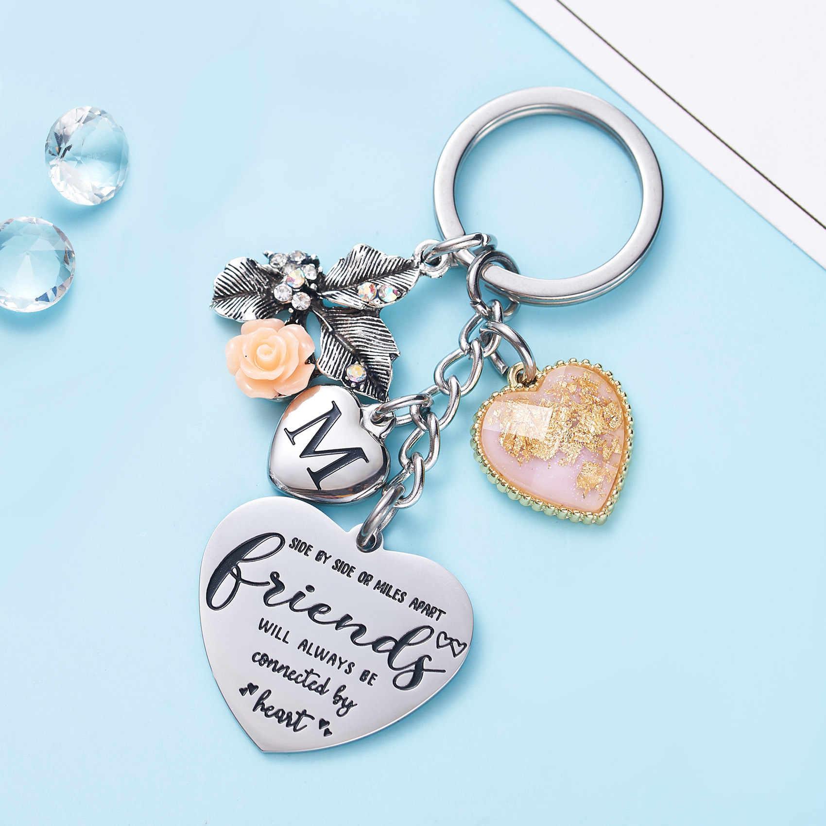 Best Friend Gifts Initial Keychain A-Z Letter Long Distance Relationships Keychains Birthday Gift for BFF