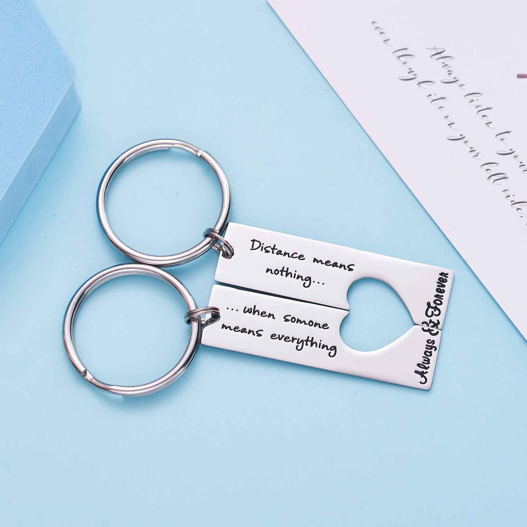 Long Distance Keychain Set Best Friend Long Distance Friendship Relationship Boyfriend Girlfriend Gift Polished Finish