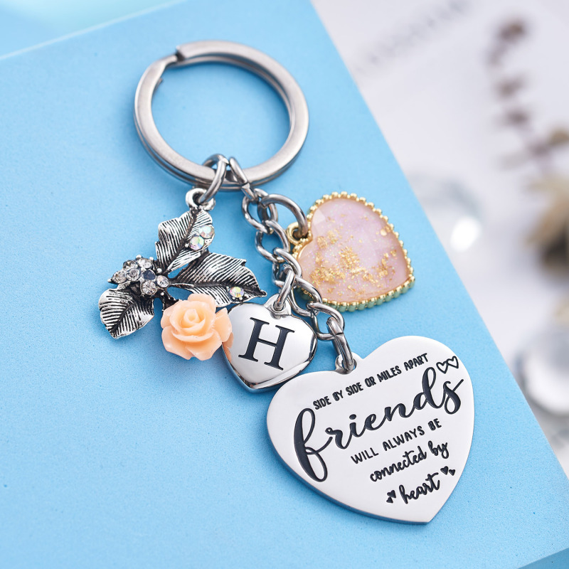 Best Friend Gifts Initial Keychain A-Z Letter Long Distance Relationships Keychains Birthday Gift for BFF