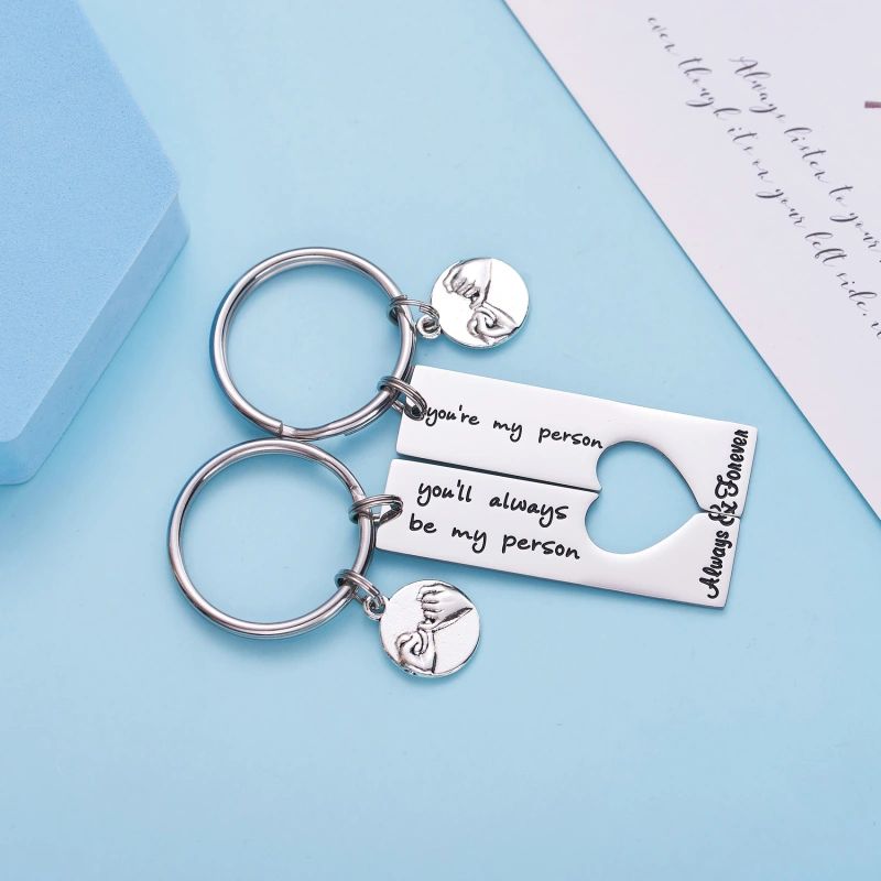 Long Distance Keychain Set Best Friend Long Distance Friendship Relationship Boyfriend Girlfriend Gift Polished Finish