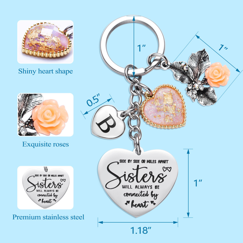 Sister Gifts from Sisters Initial Letter Keychain A-Z  Long Distance Relationships Keychains Birthday Gift for Sister