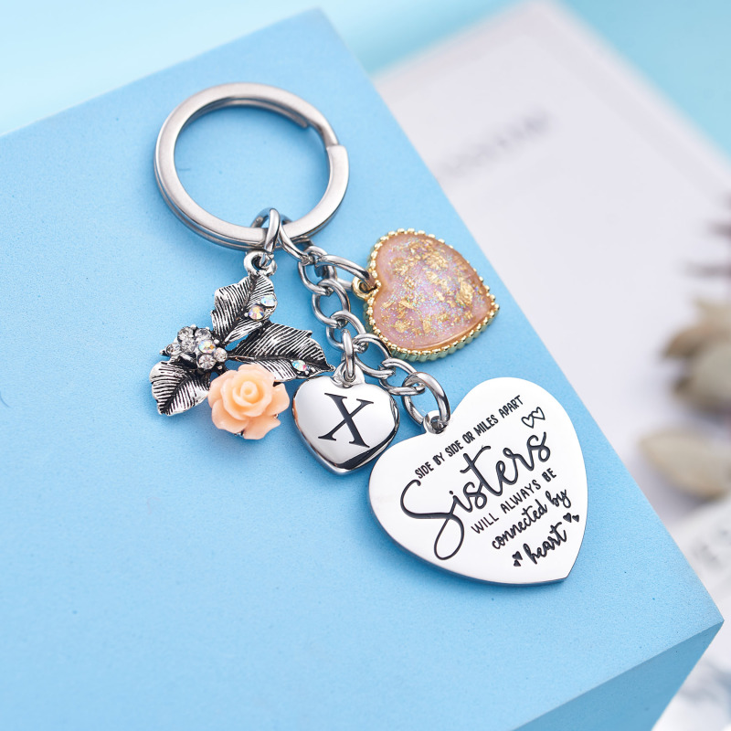 Sister Gifts from Sisters Initial Letter Keychain A-Z  Long Distance Relationships Keychains Birthday Gift for Sister