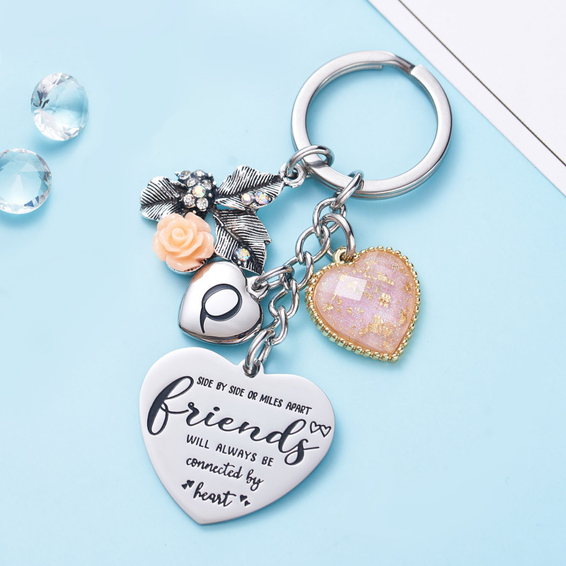 Best Friend Gifts Initial Keychain A-Z Letter Long Distance Relationships Keychains Birthday Gift for BFF