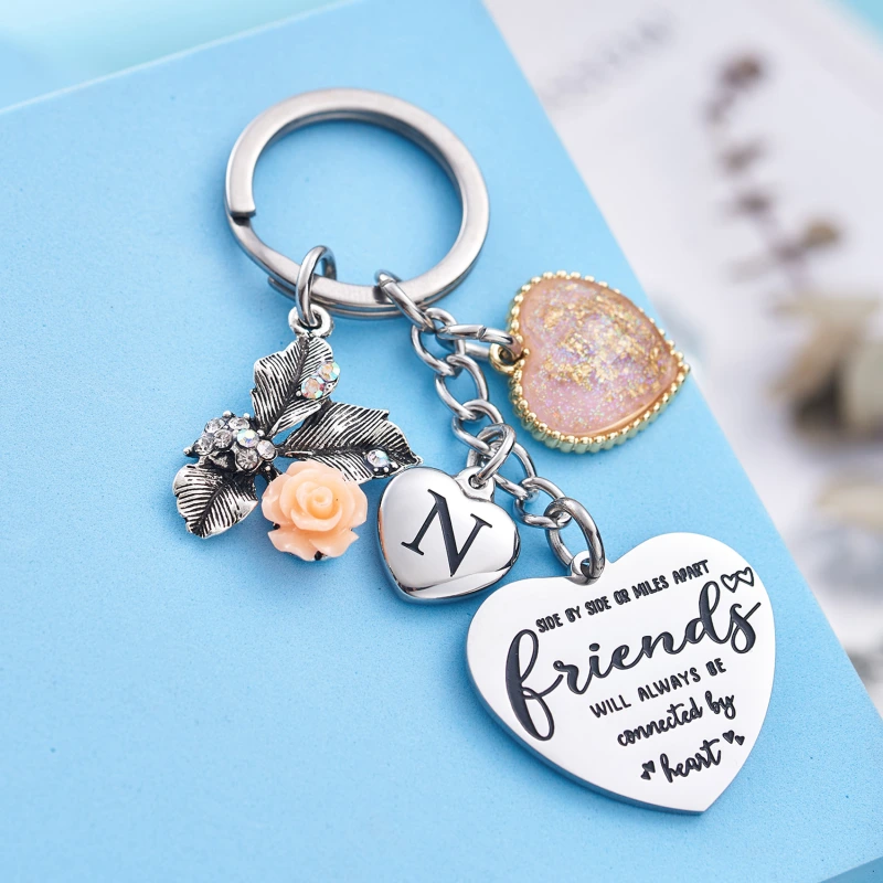 Best Friend Gifts Initial Keychain A-Z Letter Long Distance Relationships Keychains Birthday Gift for BFF