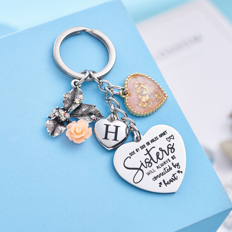 Sister Gifts from Sisters Initial Letter Keychain A-Z  Long Distance Relationships Keychains Birthday Gift for Sister