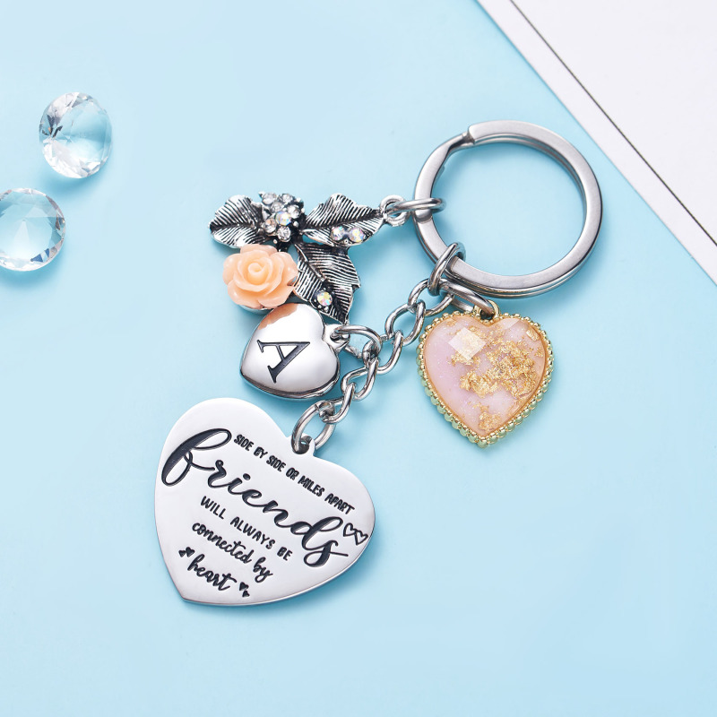 Best Friend Gifts Initial Keychain A-Z Letter Long Distance Relationships Keychains Birthday Gift for BFF