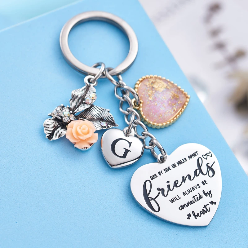 Best Friend Gifts Initial Keychain A-Z Letter Long Distance Relationships Keychains Birthday Gift for BFF