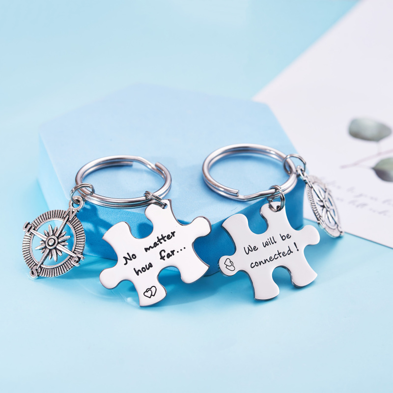 Long Distance Keychain Set Best Friend Long Distance Friendship Relationship Boyfriend Girlfriend Gift Polished Finish