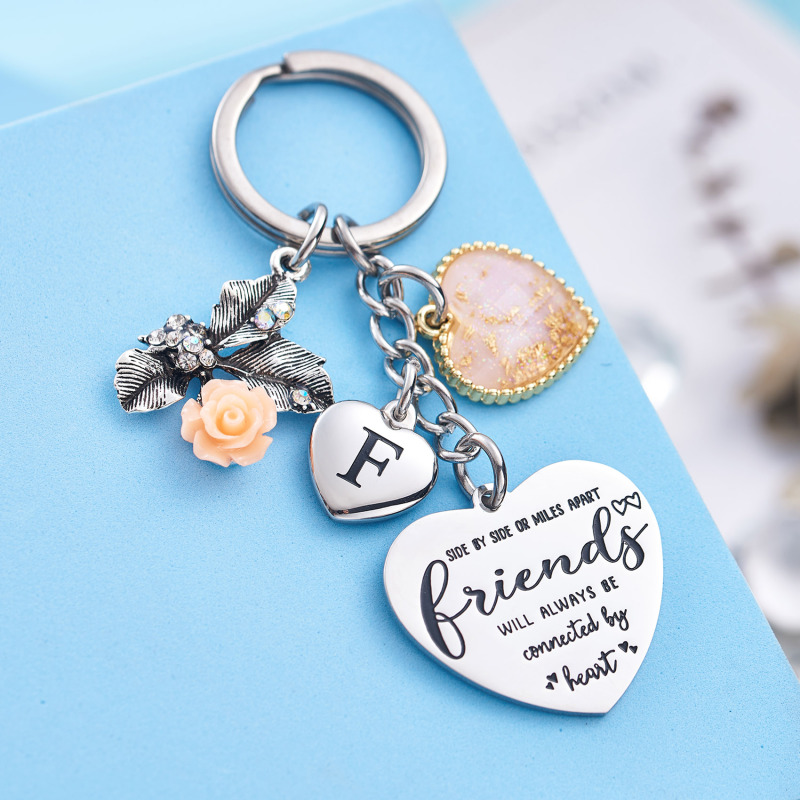 Best Friend Gifts Initial Keychain A-Z Letter Long Distance Relationships Keychains Birthday Gift for BFF