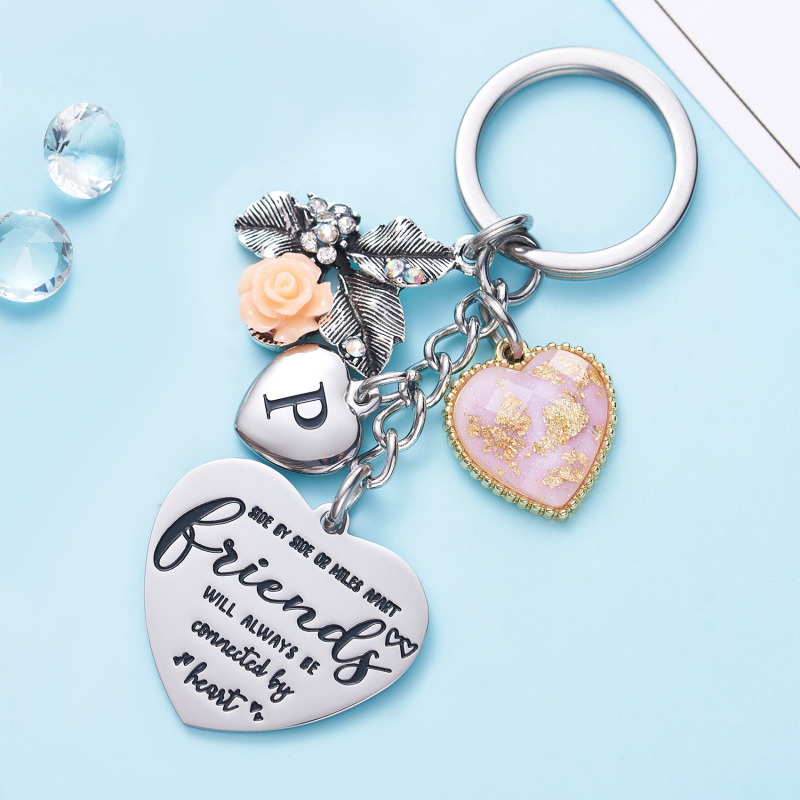 Best Friend Gifts Initial Keychain A-Z Letter Long Distance Relationships Keychains Birthday Gift for BFF