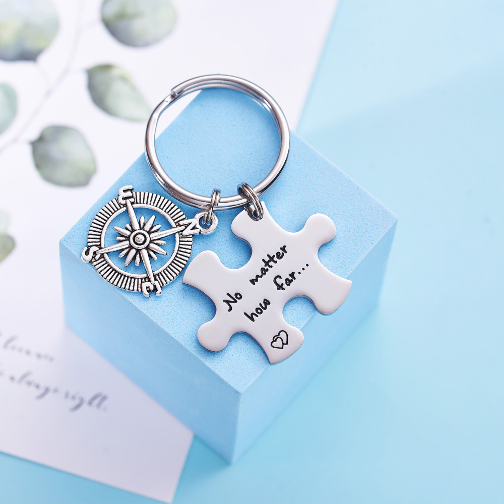 Long Distance Keychain Set Best Friend Long Distance Friendship Relationship Boyfriend Girlfriend Gift Polished Finish