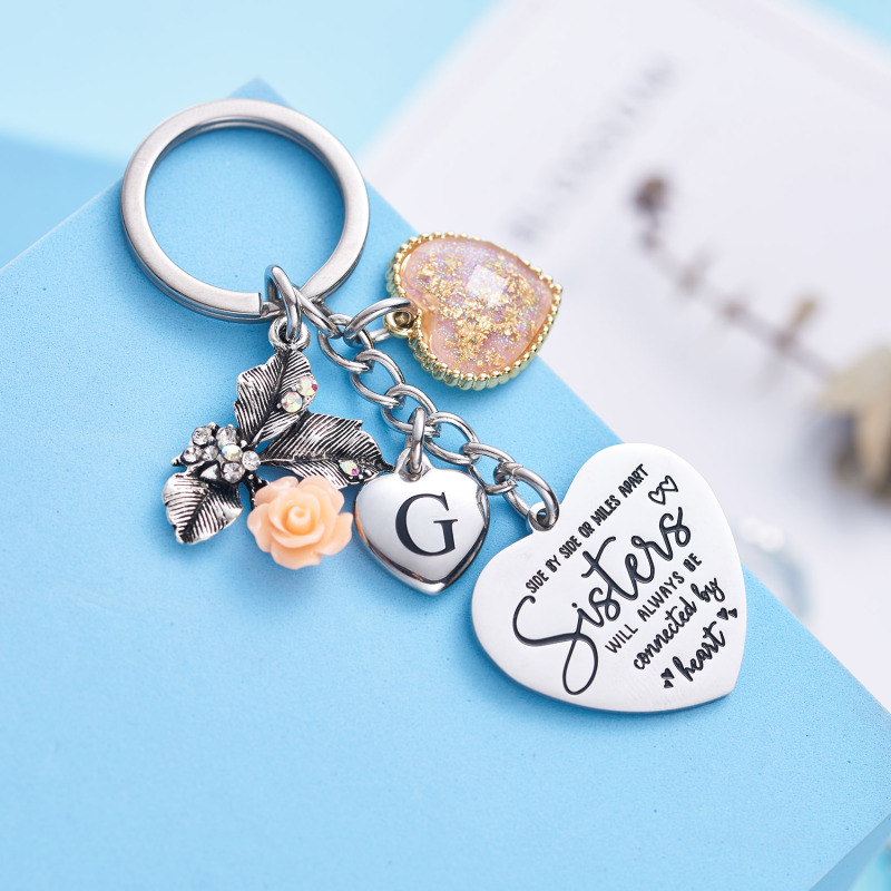 Sister Gifts from Sisters Initial Letter Keychain A-Z  Long Distance Relationships Keychains Birthday Gift for Sister