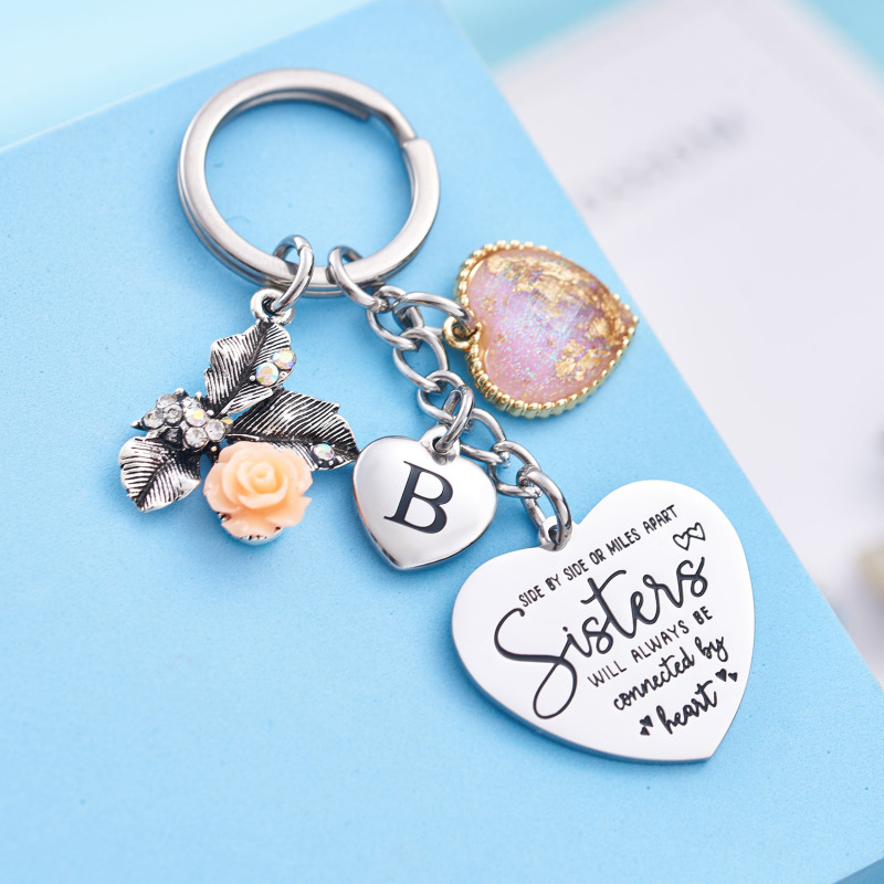 Sister Gifts from Sisters Initial Letter Keychain A-Z  Long Distance Relationships Keychains Birthday Gift for Sister