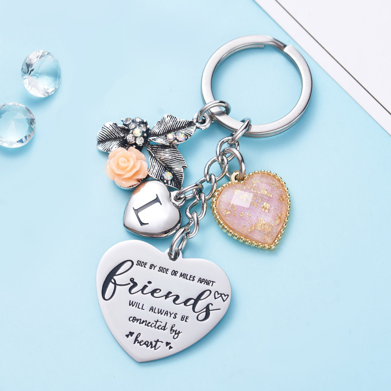 Best Friend Gifts Initial Keychain A-Z Letter Long Distance Relationships Keychains Birthday Gift for BFF