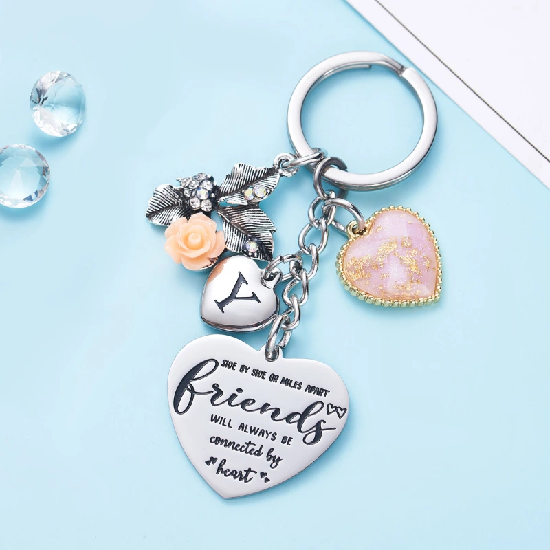 Best Friend Gifts Initial Keychain A-Z Letter Long Distance Relationships Keychains Birthday Gift for BFF