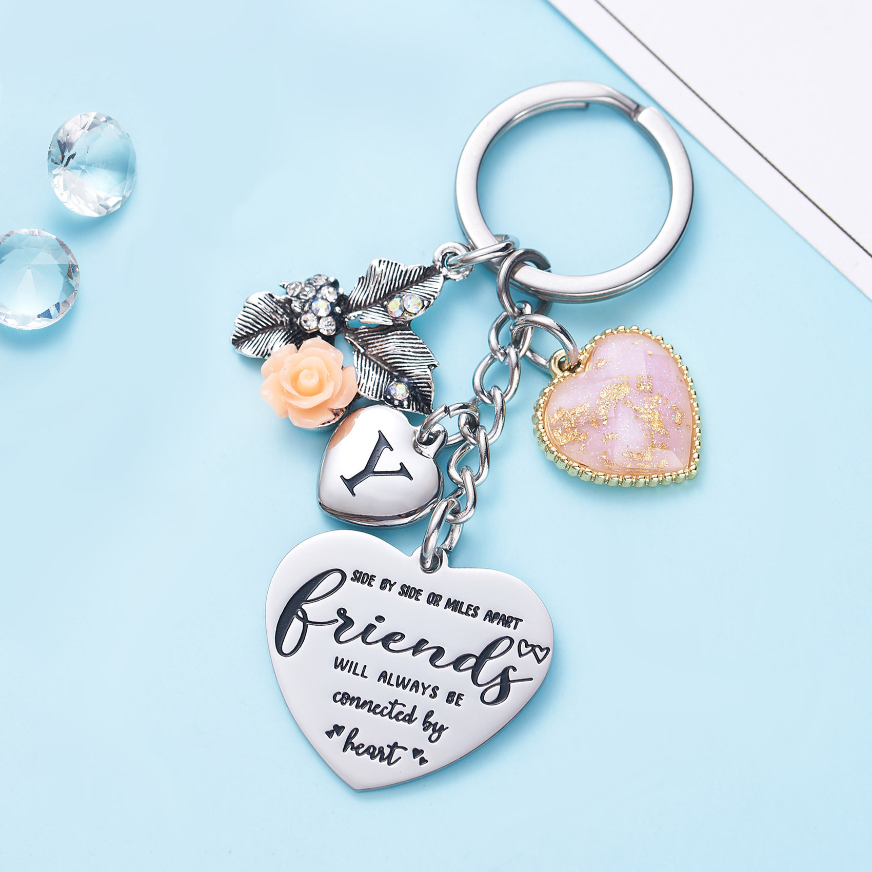 Best Friend Gifts Initial Keychain A-Z Letter Long Distance Relationships Keychains Birthday Gift for BFF