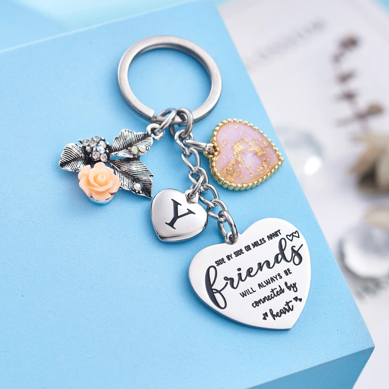 Best Friend Gifts Initial Keychain A-Z Letter Long Distance Relationships Keychains Birthday Gift for BFF