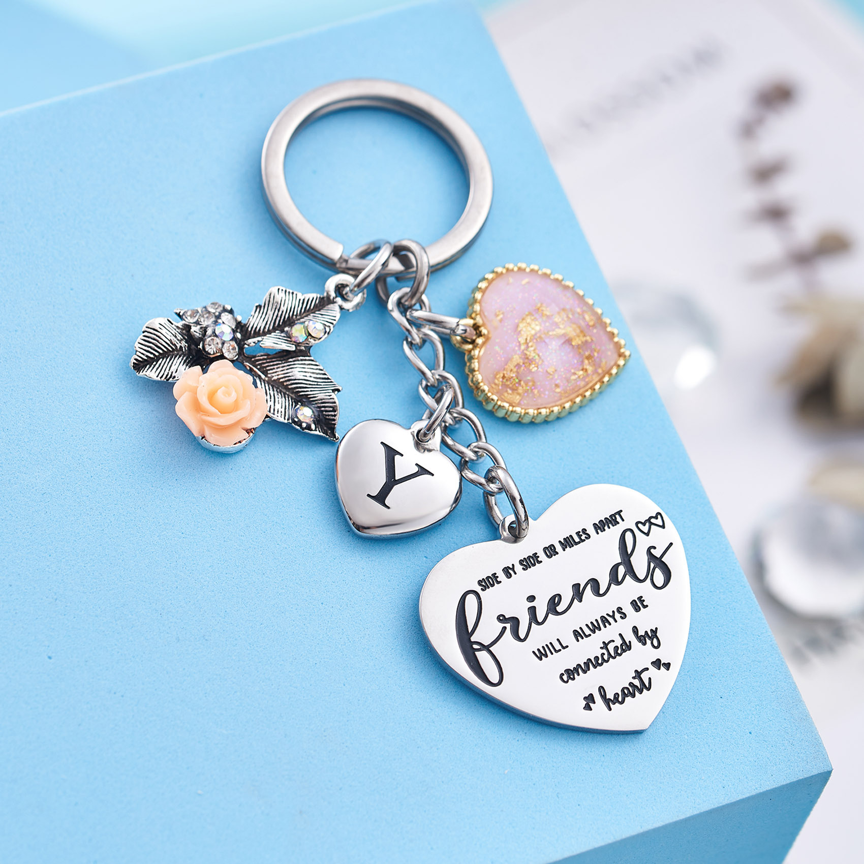 Best Friend Gifts Initial Keychain A-Z Letter Long Distance Relationships Keychains Birthday Gift for BFF