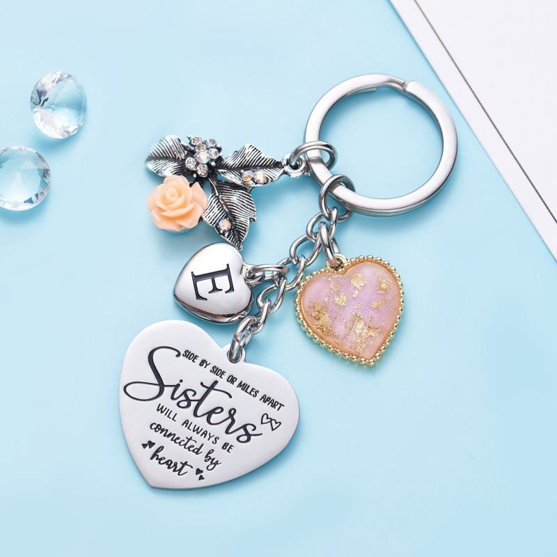 Sister Gifts from Sisters Initial Letter Keychain A-Z  Long Distance Relationships Keychains Birthday Gift for Sister