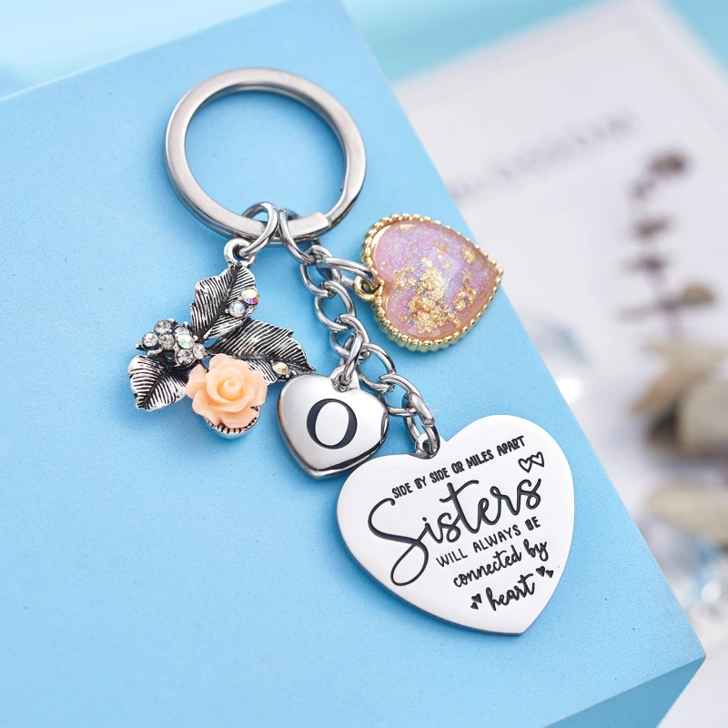 Sister Gifts from Sisters Initial Letter Keychain A-Z  Long Distance Relationships Keychains Birthday Gift for Sister
