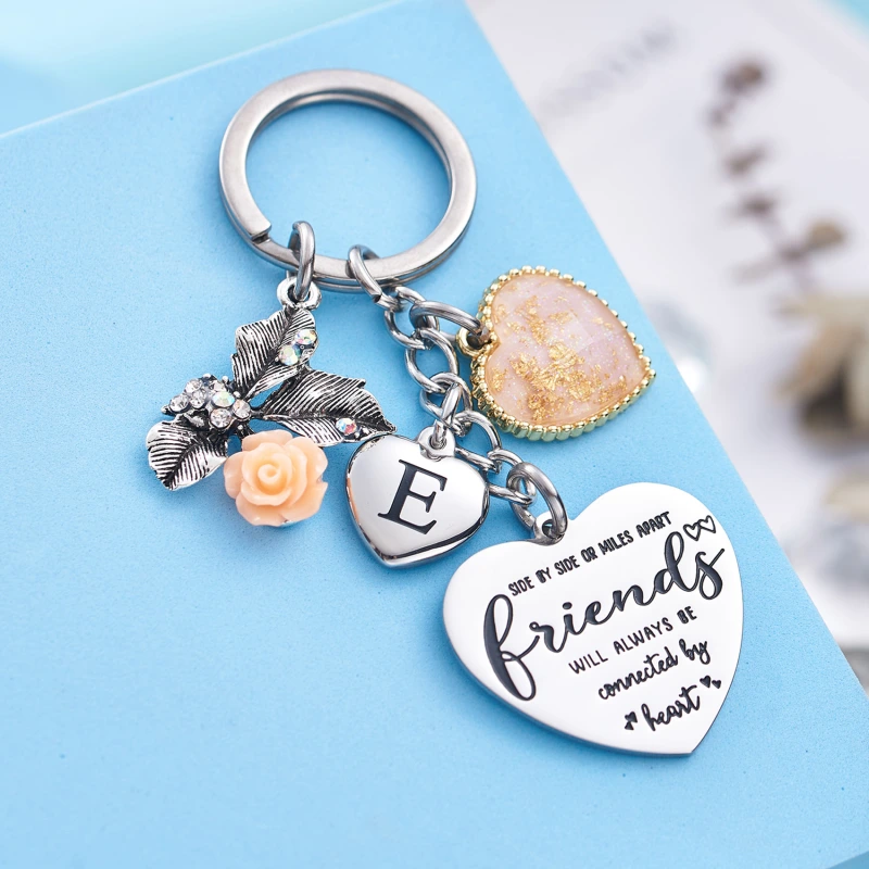 Best Friend Gifts Initial Keychain A-Z Letter Long Distance Relationships Keychains Birthday Gift for BFF