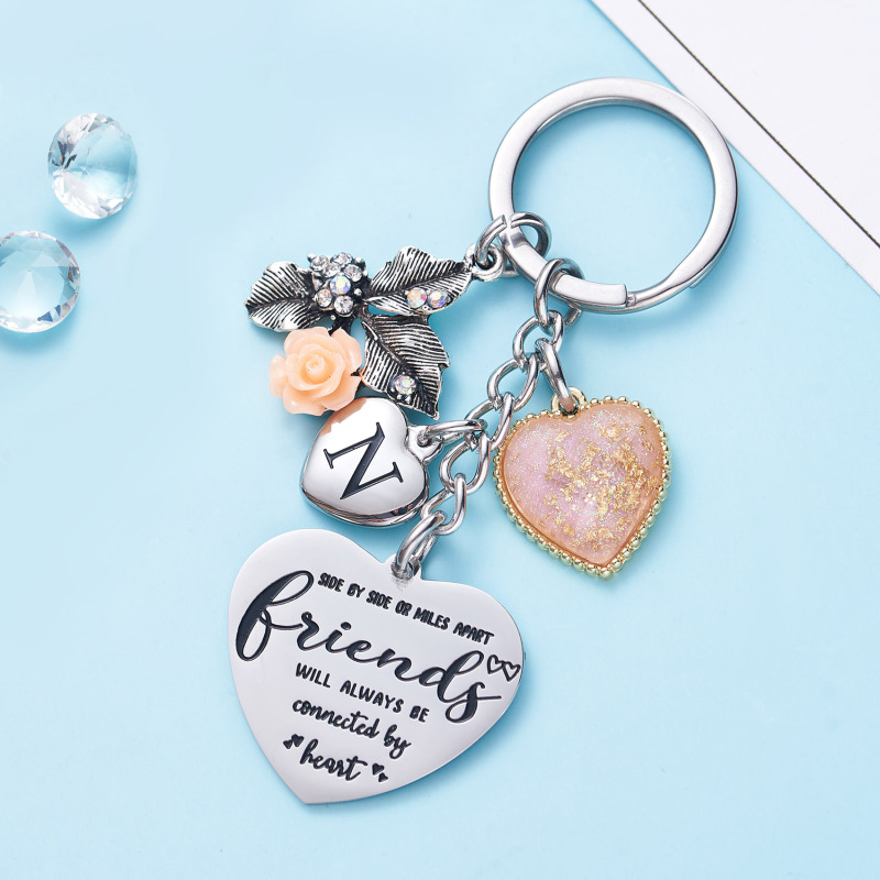 Best Friend Gifts Initial Keychain A-Z Letter Long Distance Relationships Keychains Birthday Gift for BFF