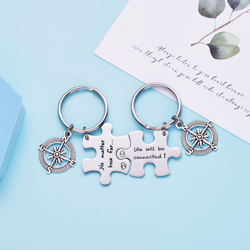 Long Distance Keychain Set Best Friend Long Distance Friendship Relationship Boyfriend Girlfriend Gift Polished Finish