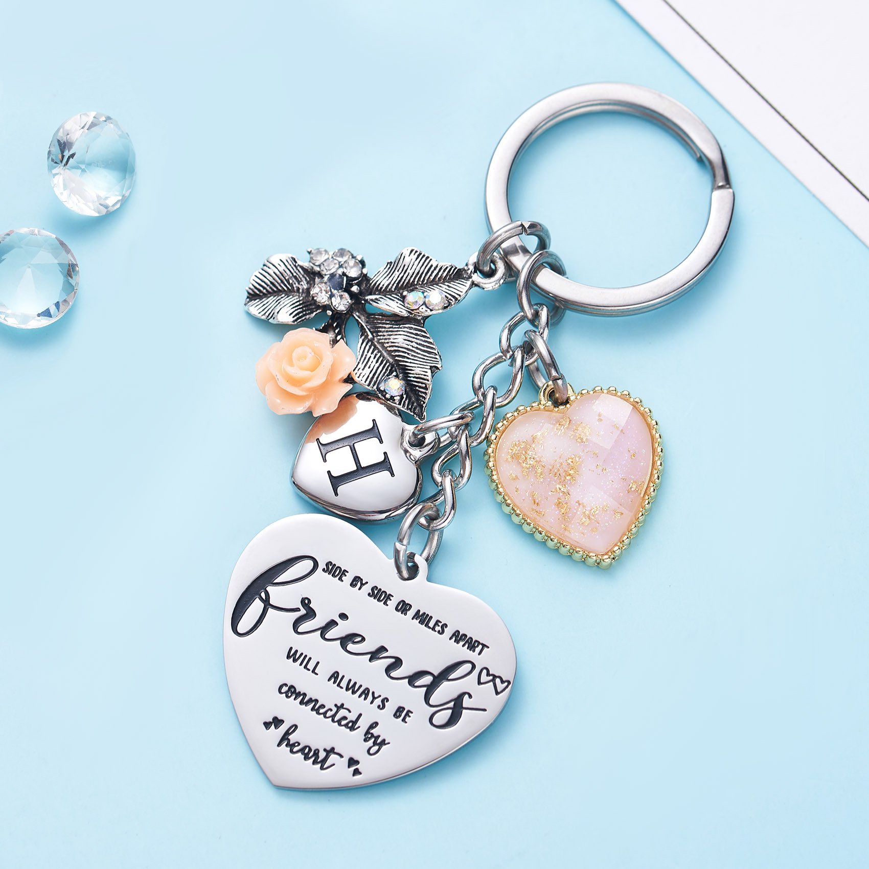 Best Friend Gifts Initial Keychain A-Z Letter Long Distance Relationships Keychains Birthday Gift for BFF