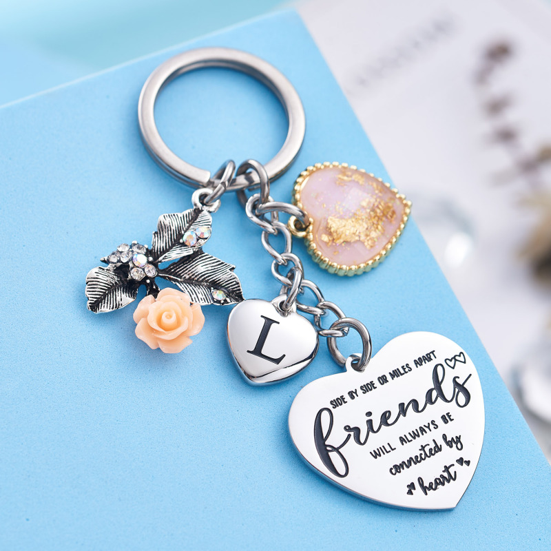 Best Friend Gifts Initial Keychain A-Z Letter Long Distance Relationships Keychains Birthday Gift for BFF