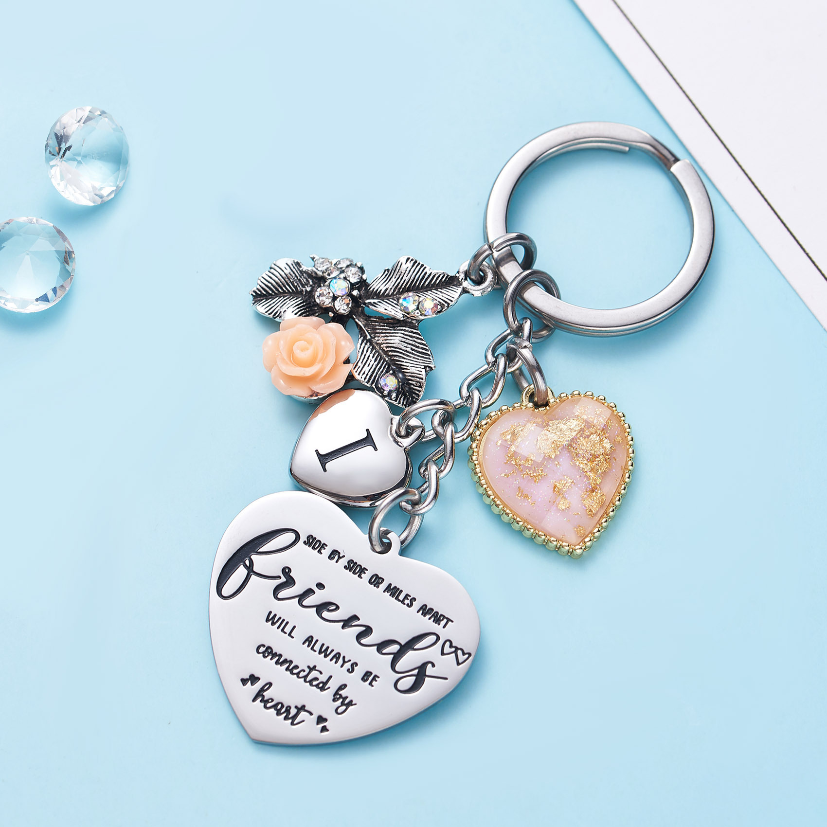 Best Friend Gifts Initial Keychain A-Z Letter Long Distance Relationships Keychains Birthday Gift for BFF