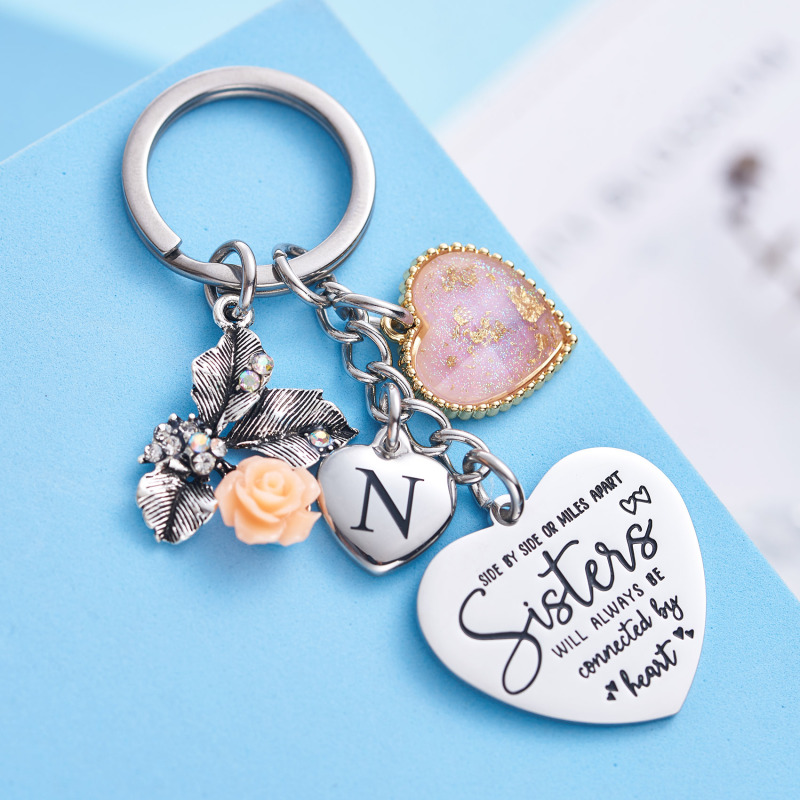 Sister Gifts from Sisters Initial Letter Keychain A-Z  Long Distance Relationships Keychains Birthday Gift for Sister