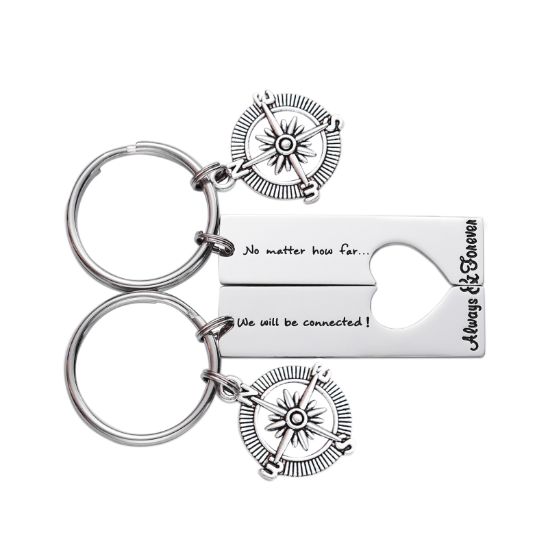 Long Distance Keychain Set Best Friend Long Distance Friendship Relationship Boyfriend Girlfriend Gift Polished Finish