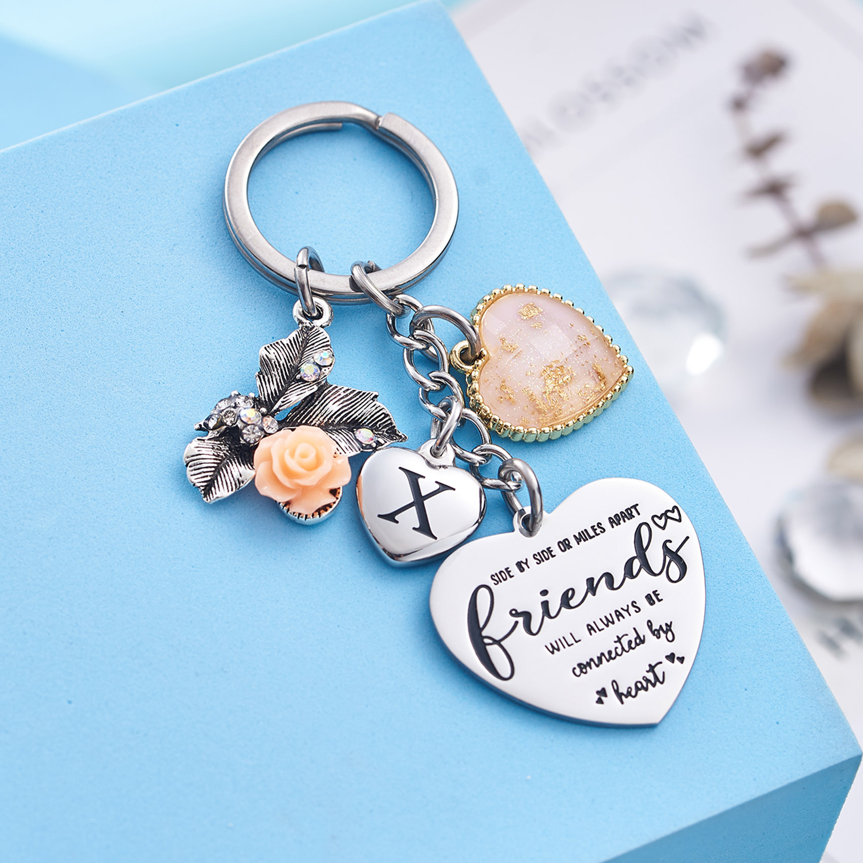 Best Friend Gifts Initial Keychain A-Z Letter Long Distance Relationships Keychains Birthday Gift for BFF