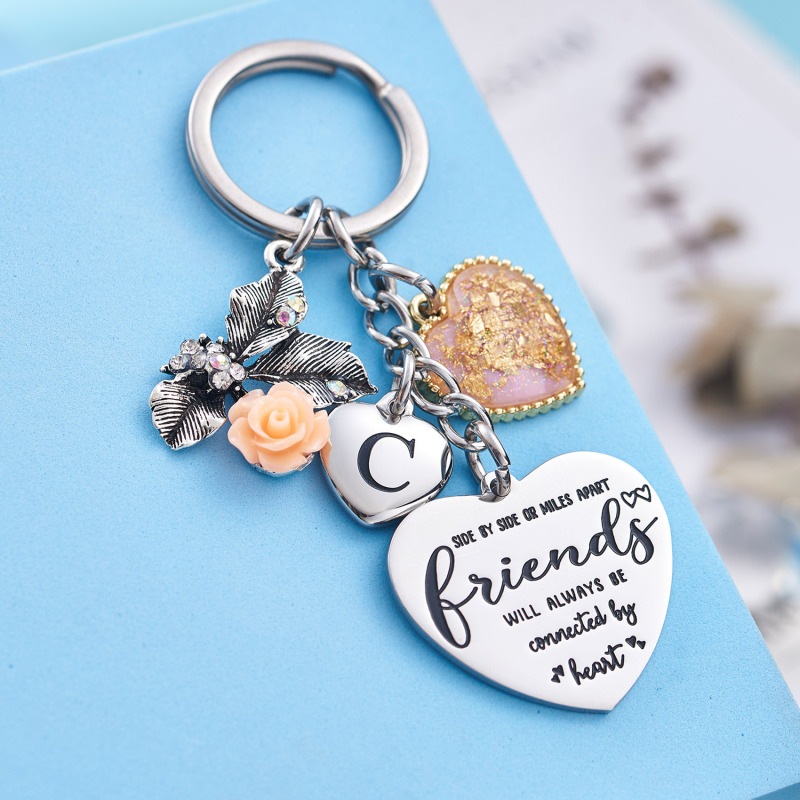 Best Friend Gifts Initial Keychain A-Z Letter Long Distance Relationships Keychains Birthday Gift for BFF