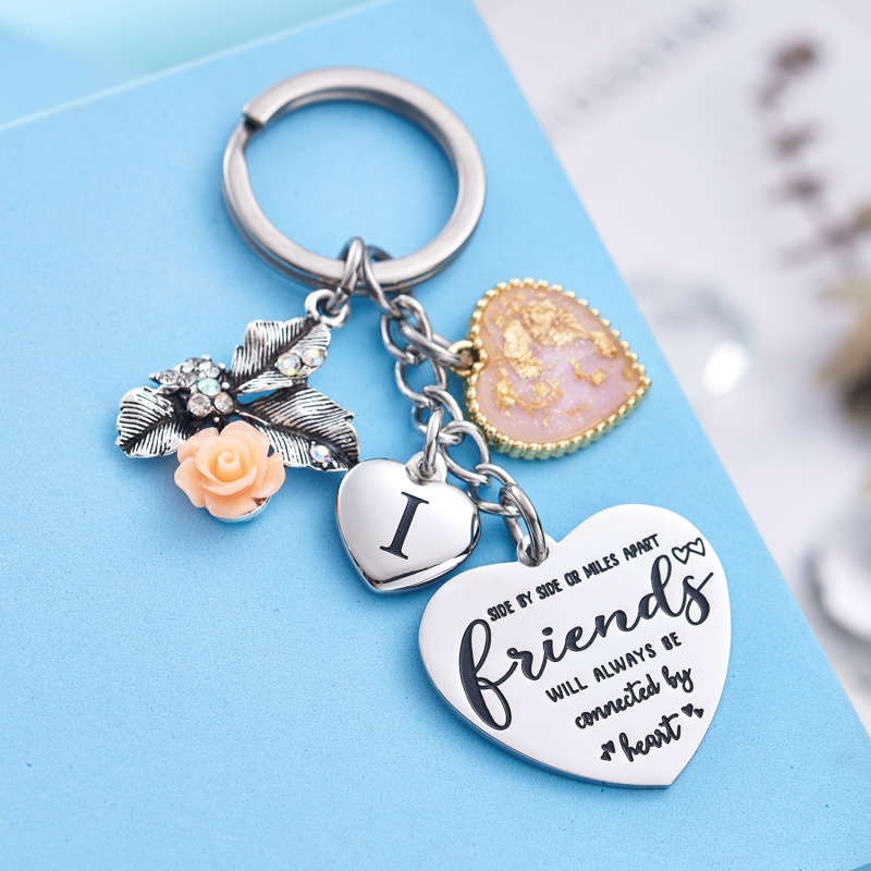 Best Friend Gifts Initial Keychain A-Z Letter Long Distance Relationships Keychains Birthday Gift for BFF