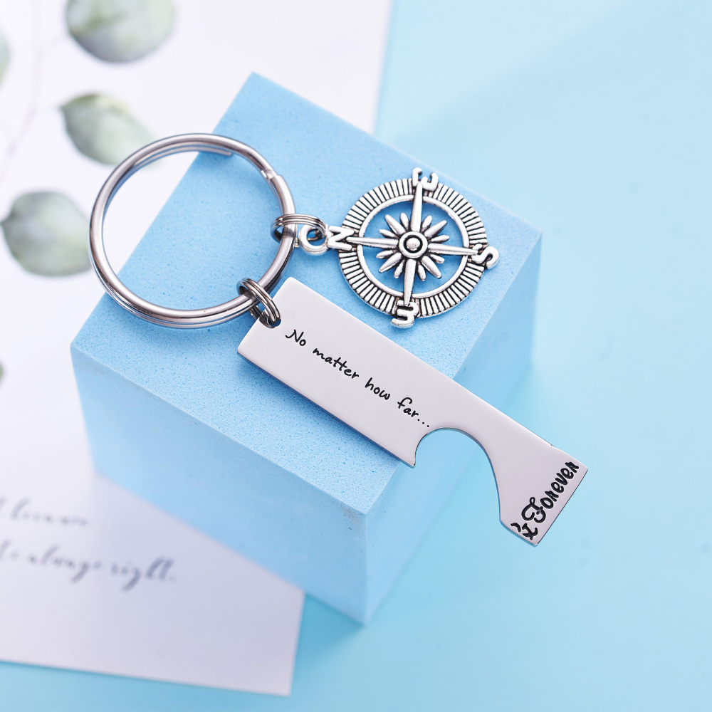 Long Distance Keychain Set Best Friend Long Distance Friendship Relationship Boyfriend Girlfriend Gift Polished Finish