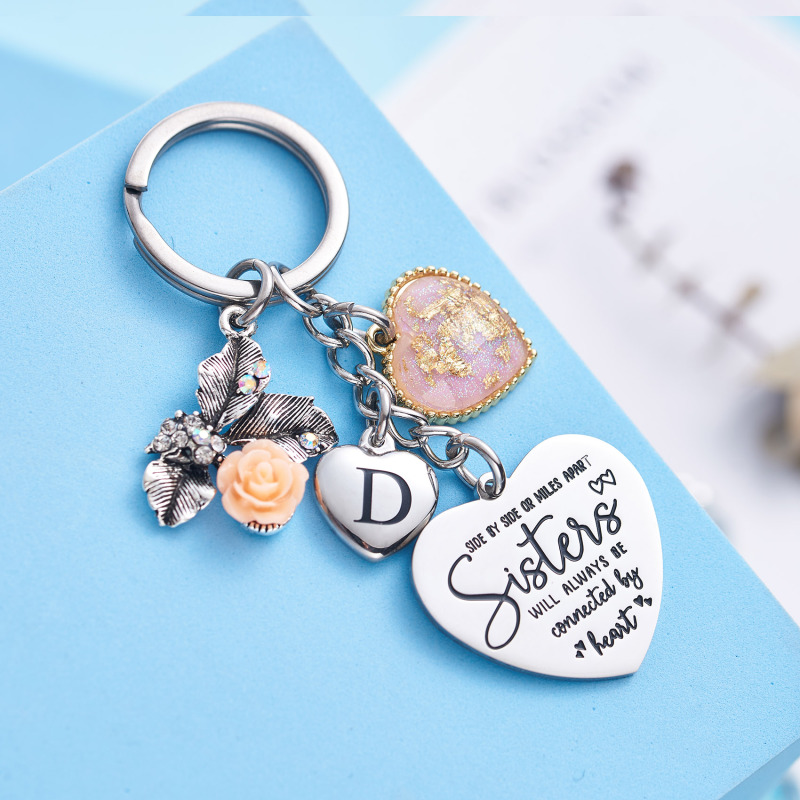 Sister Gifts from Sisters Initial Letter Keychain A-Z  Long Distance Relationships Keychains Birthday Gift for Sister