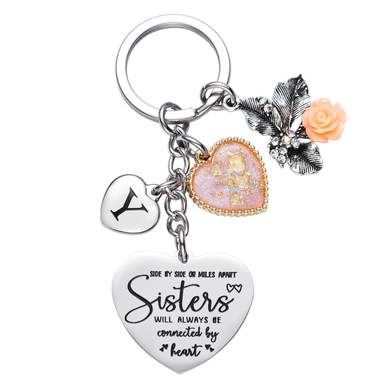 Sister Gifts from Sisters Initial Letter Keychain A-Z  Long Distance Relationships Keychains Birthday Gift for Sister