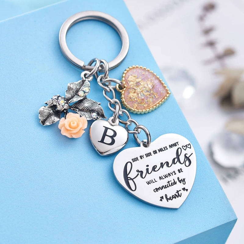 Best Friend Gifts Initial Keychain A-Z Letter Long Distance Relationships Keychains Birthday Gift for BFF