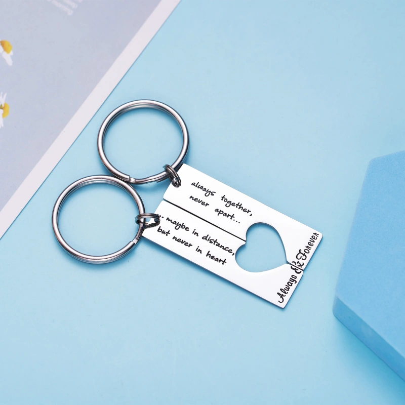 Long Distance Keychain Set Best Friend Long Distance Friendship Relationship Boyfriend Girlfriend Gift Polished Finish