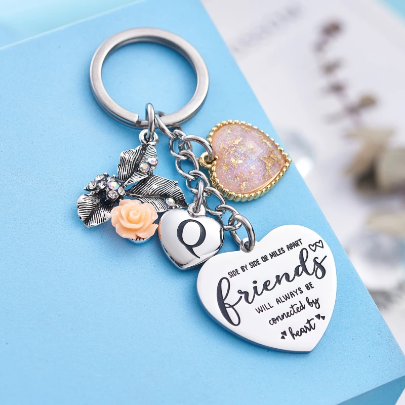 Best Friend Gifts Initial Keychain A-Z Letter Long Distance Relationships Keychains Birthday Gift for BFF
