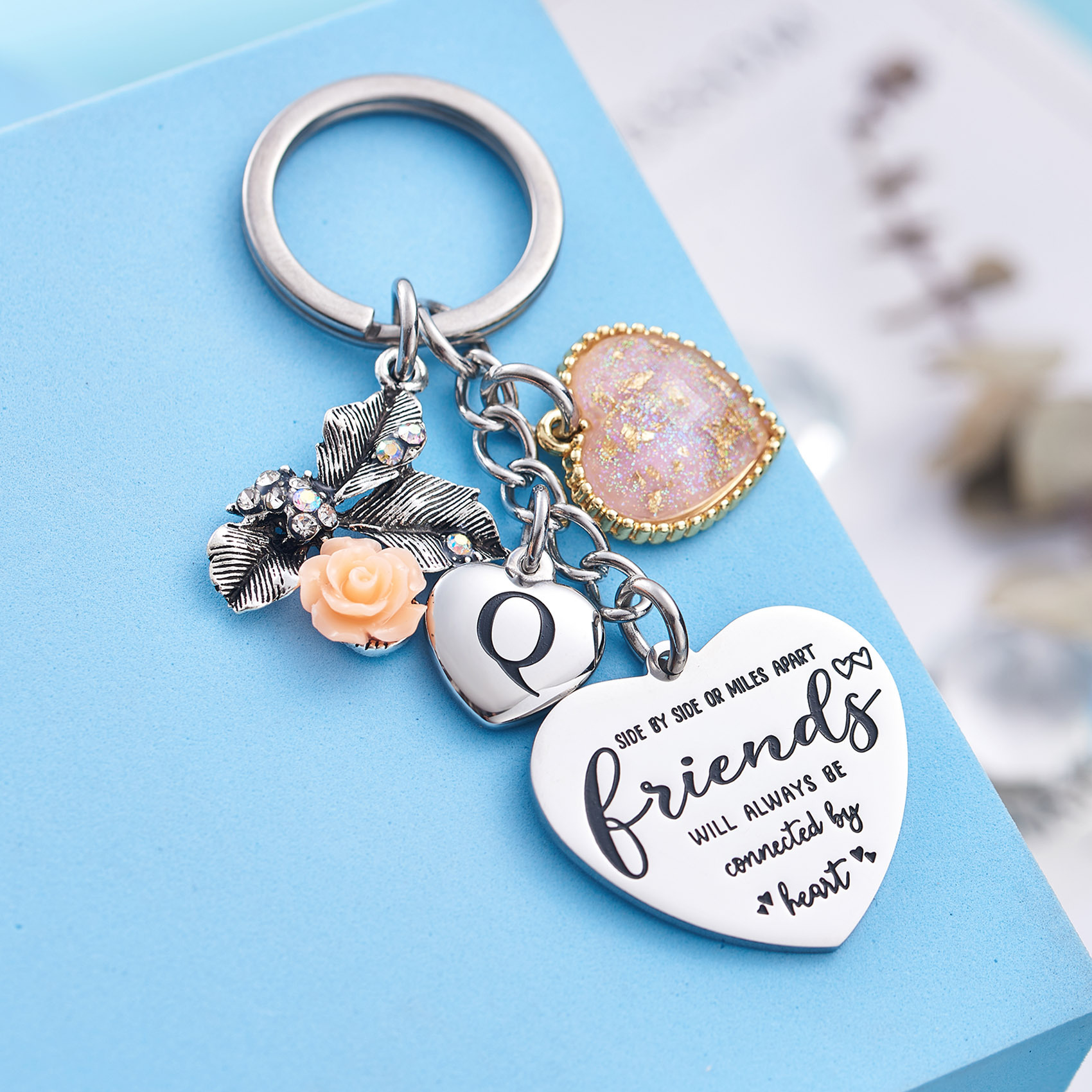 Best Friend Gifts Initial Keychain A-Z Letter Long Distance Relationships Keychains Birthday Gift for BFF