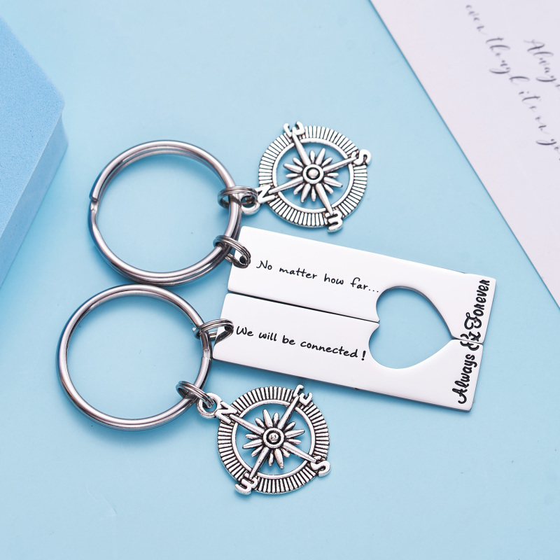 Long Distance Keychain Set Best Friend Long Distance Friendship Relationship Boyfriend Girlfriend Gift Polished Finish