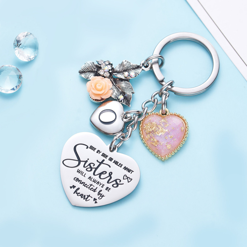 Sister Gifts from Sisters Initial Letter Keychain A-Z  Long Distance Relationships Keychains Birthday Gift for Sister