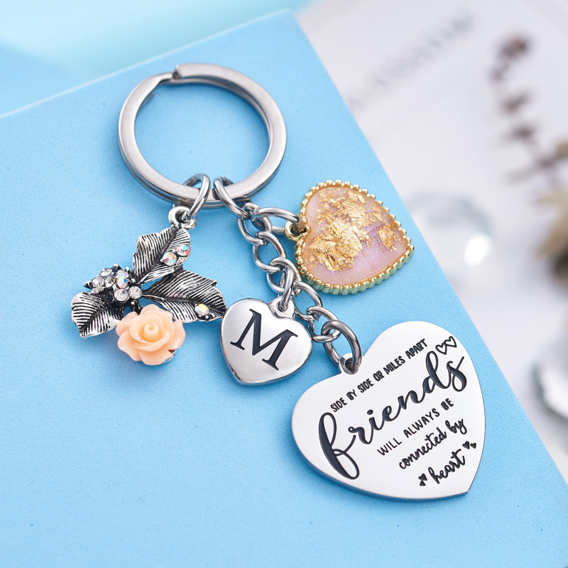 Best Friend Gifts Initial Keychain A-Z Letter Long Distance Relationships Keychains Birthday Gift for BFF