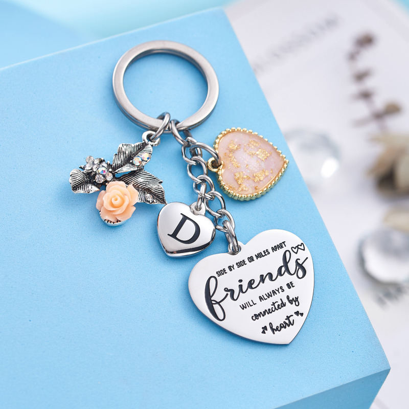 Best Friend Gifts Initial Keychain A-Z Letter Long Distance Relationships Keychains Birthday Gift for BFF